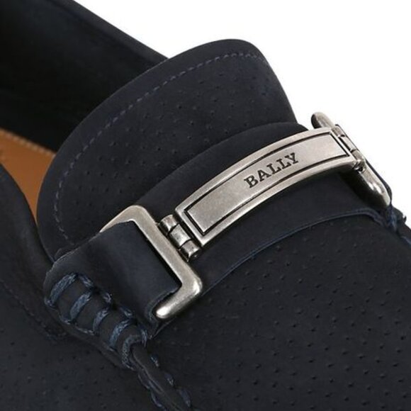 Bally \'Droteo\' Blue Navy Calf Perforated Suede Driving Moccasin